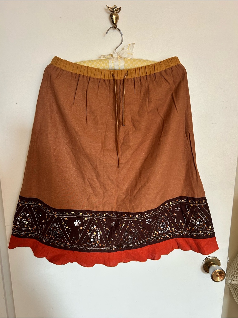 Women’s Boho Embroidered beaded Brown Skirt size medium/large